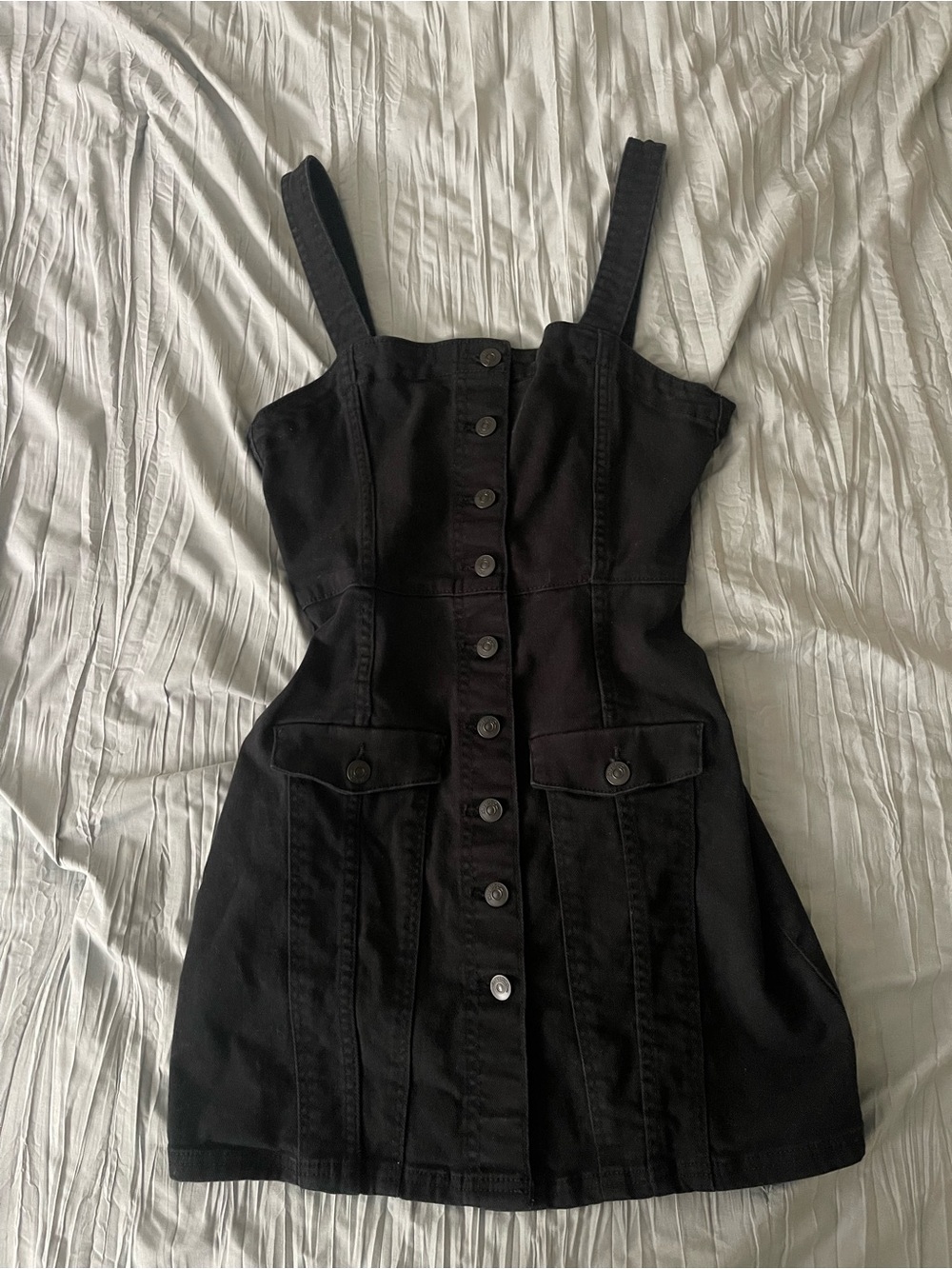 Divided Black Denim Button-Front Mini Dress with Front Pockets